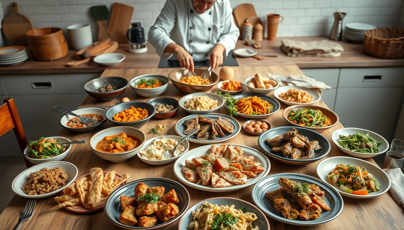Measured baking ingredients prepared on a counter